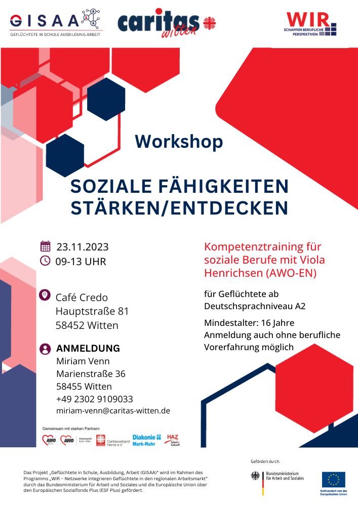 Ankündigung Workshop Soziale Fähigkeiten am 23.11.2023