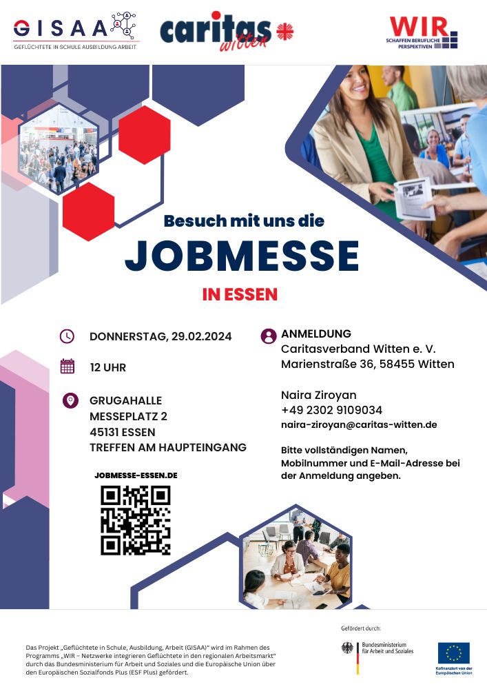 Infoplakat zur Teilnahme an der Jobmesse in Essen am 29.2.2024